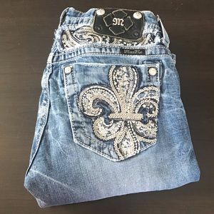 Miss Me Slim Bootcut Fleur De Lis Jeans Sz 29